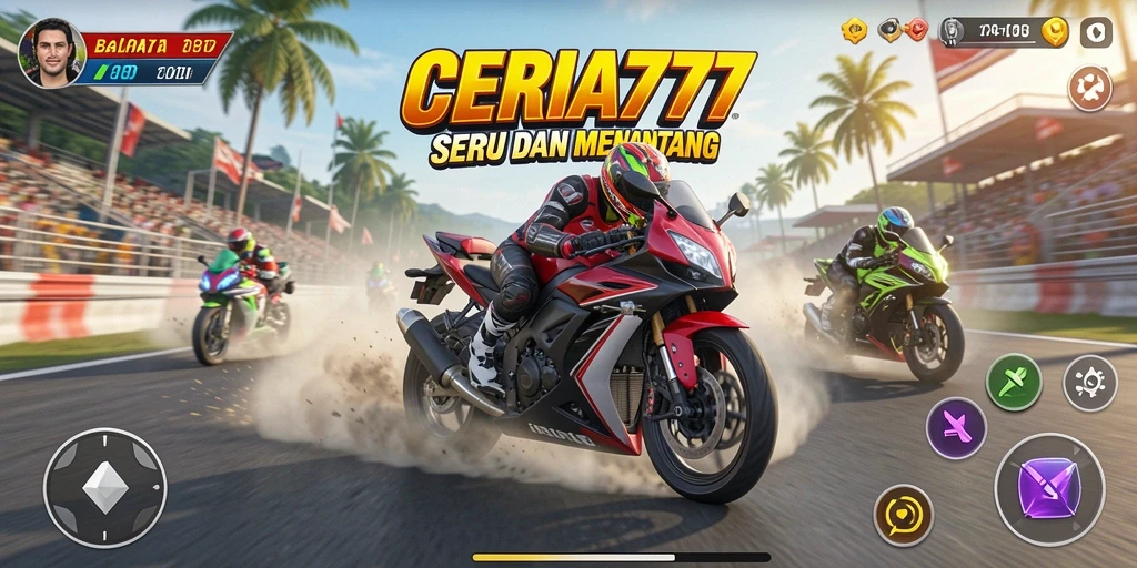 Screenshot CERIA777 menampilkan aksi balapan motor yang mendebarkan dan detail grafis yang menarik.