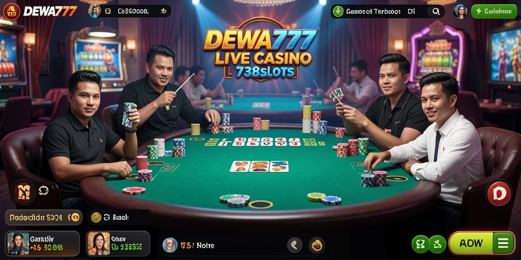 Screenshot gameplay DEWA777 yang menampilkan dealer dan interaksi pemain.