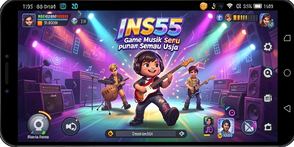 Tangkapan layar INS55 menunjukkan gameplay menantang dengan lagu-lagu menarik.