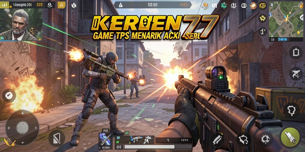 Gameplay seru KEREN77 di tengah aksi tembak-menembak.