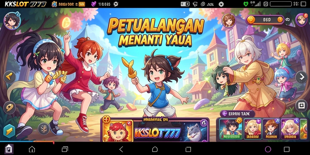 Screenshot gameplay KKSLOT777 dengan karakter anime yang hidup.