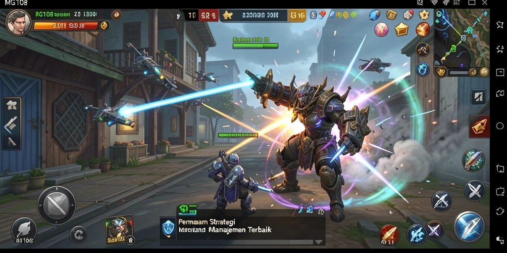 Screenshot gameplay MG108 menunjukkan pertempuran strategis yang seru.