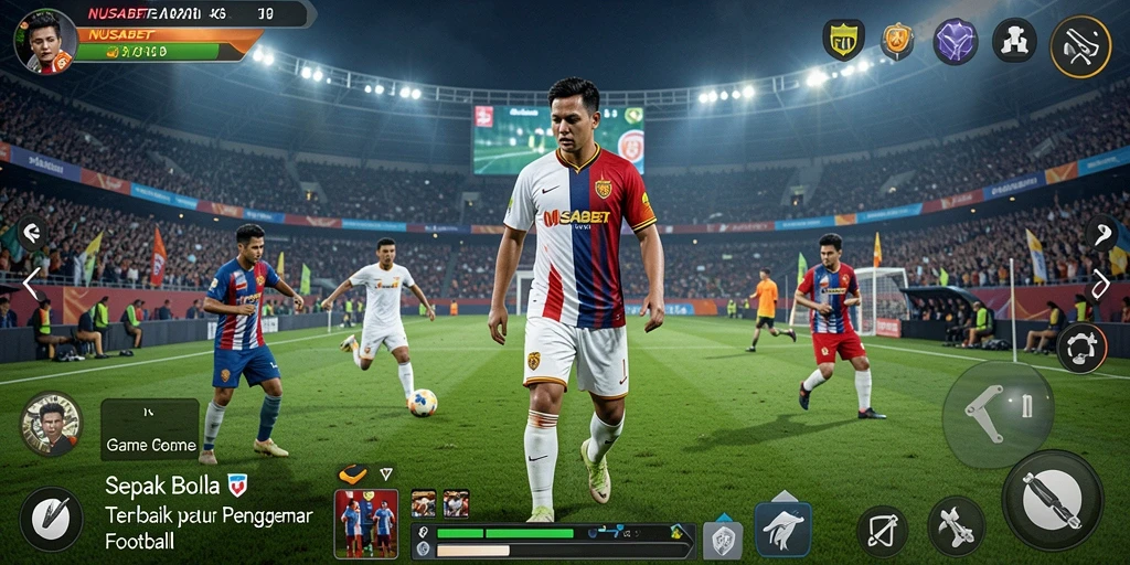 Tangkapan layar utama NUSABET menunjukkan gameplay sepak bola yang intens dan menarik.