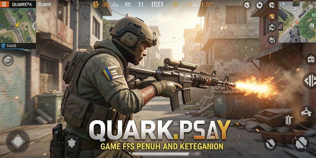 Screenshot gameplay <strong>QUARKPLAY</strong> menampilkan aksi intens dalam pertempuran FPS.